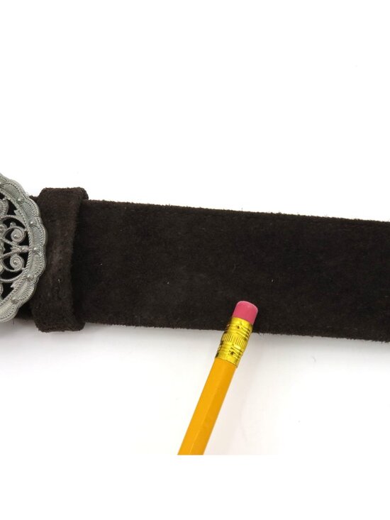Ben Amun Women Small Brown Suede Leather Silver Metal Cameo Belt Isaac Manevitz main image 4